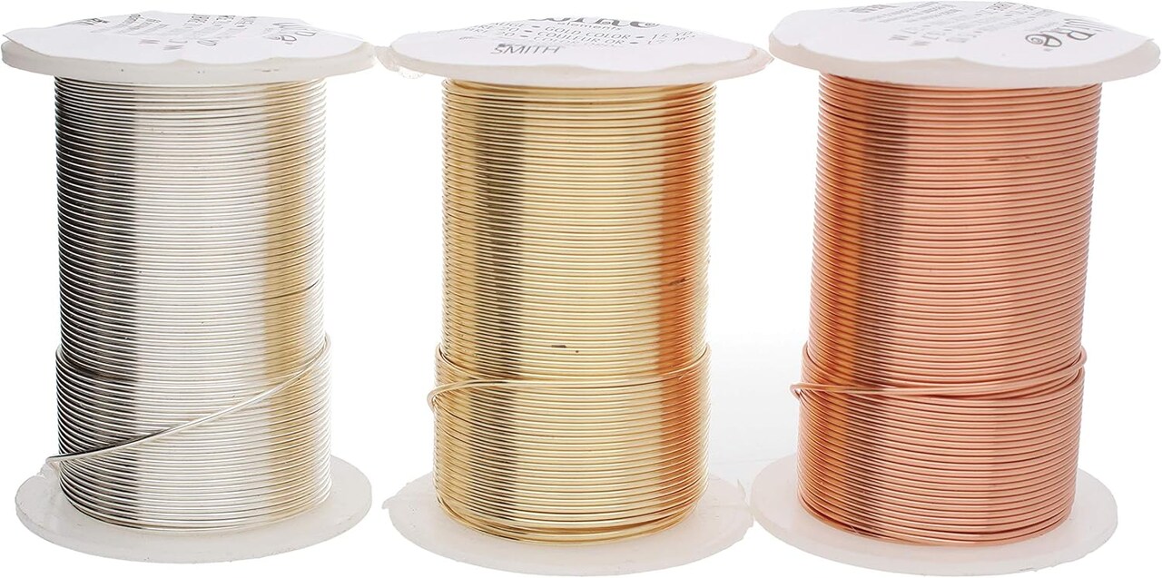 The Beadsmith Wire Elements 22-Gauge Lacquered Tarnish-Resistant Copper Wire for Jewelry Making, 4-8 Yard, 18.29 Meter Spools (Gold, Silver, & Copper Color)